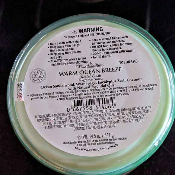 🕯️🌊NWT BATH & BODY WORKS WHITE BARN 3 WICK CANDLE in Warm Ocean Breeze - Picture 4 of 4